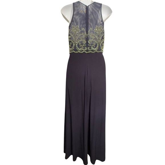 Cachet Womens Formal Beaded Illusion Neck USA Made Y2K Navy Dress Long sz 4 - Picture 14 of 15